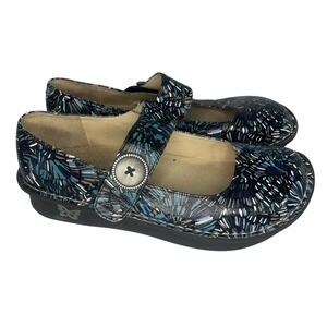 Alegría Paloma Blue Collage Embossed Mary Jane Platform Shoes Clogs-Size 39/8